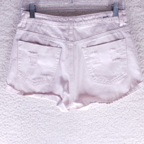 FOREVER 21 Light Pink Destroyed Raw Hem Jean Shorts Womens Size 26 High Rise - Picture 4 of 6